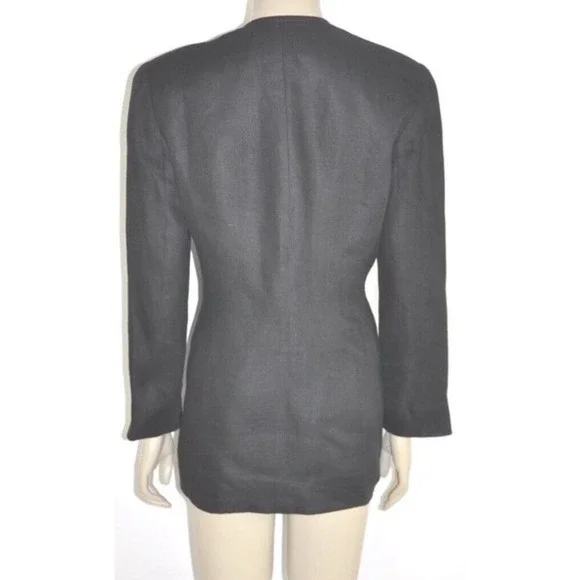 Vtg Emanuel Ungaro Beaded Sequin 3D Sunflowers Linen Designer Black Jacket 10/12